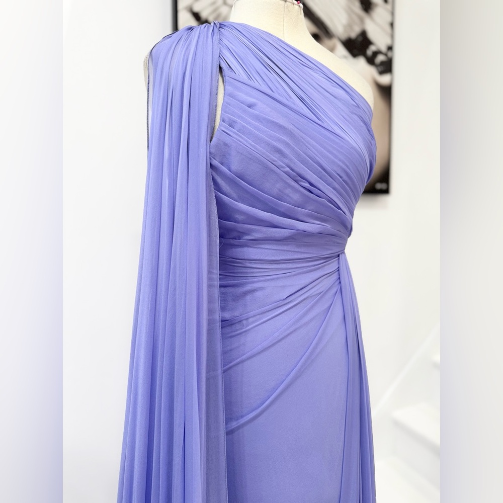 Zuhair Murad Draped One Shoulder Silk Chiffon Maxi Dress in Purple - Picture 6 of 15